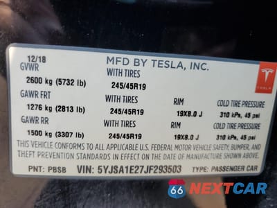 Zdjęcie 12 z 14 samochodu: 2018 TESLA MODEL S VIN:5YJSA1E27JF293503 - miniatura