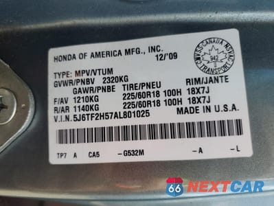 Zdjęcie 13 z 13 samochodu: 2010 HONDA ACCORD CROSSTOUR EXL VIN:5J6TF2H57AL801025 - miniatura