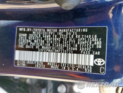 Zdjęcie 12 z 12 samochodu: 2021 TOYOTA COROLLA LE VIN:5YFEPMAE9MP239724 - miniatura