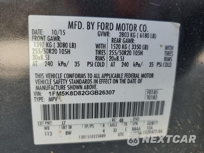 Zdjęcie 14 z 16 samochodu: 2016 FORD EXPLORER XLT VIN:1FM5K8D82GGB26307 - miniatura
