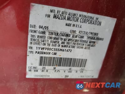 Zdjęcie 12 z 13 samochodu: 2005 MAZDA 6 I VIN:1YVFP80C555M61472 - miniatura