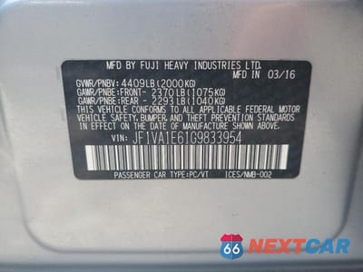 Zdjęcie 12 z 12 samochodu: 2016 SUBARU WRX PREMIUM VIN:JF1VA1E61G9833954 - miniatura