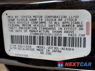 Zdjęcie 12 z 12 samochodu: 2001 LEXUS LS 430 VIN:JTHBN30F010013959 - miniatura