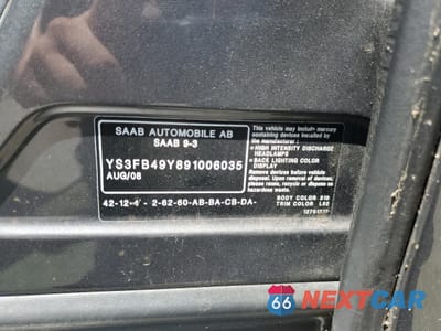 Zdjęcie 12 z 12 samochodu: 2009 SAAB 9-3 2.0T VIN:YS3FB49Y891006035 - miniatura