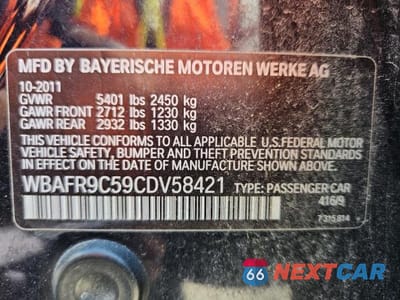 Zdjęcie 12 z 12 samochodu: 2012 BMW 550 I VIN:WBAFR9C59CDV58421 - miniatura