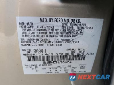 Zdjęcie 12 z 12 samochodu: 2007 MERCURY MONTEGO PREMIER VIN:1MEHM42167G604561 - miniatura