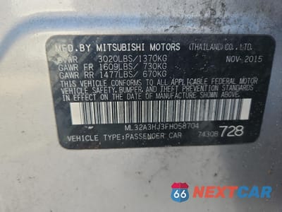 Zdjęcie 13 z 13 samochodu: 2015 MITSUBISHI MIRAGE DE VIN:ML32A3HJ3FH058704 - miniatura