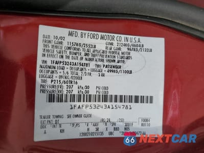 Zdjęcie 12 z 12 samochodu: 2003 FORD TAURUS SE VIN:1FAFP53243A154781 - miniatura