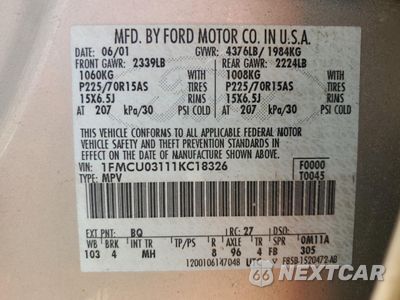 Zdjęcie 13 z 14 samochodu: 2001 FORD ESCAPE XLT VIN:1FMCU03111KC18326 - miniatura