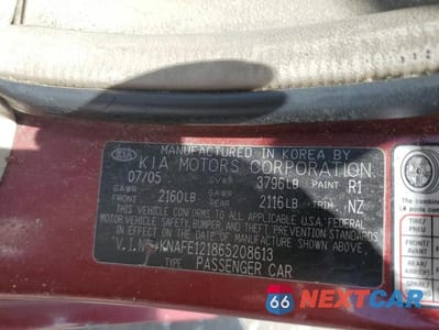 Zdjęcie 12 z 12 samochodu: 2006 KIA SPECTRA LX VIN:KNAFE121865208613 - miniatura