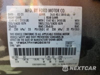 Zdjęcie 14 z 14 samochodu: 2021 FORD EXPLORER LIMITED VIN:1FMSK7FH1MGB03610 - miniatura