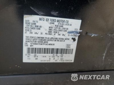 Zdjęcie 12 z 12 samochodu: 2015 FORD EXPLORER XLT VIN:1FM5K7D87FGC45835 - miniatura