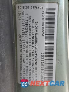 Zdjęcie 12 z 14 samochodu: 2002 VOLKSWAGEN PASSAT GLS VIN:WVWPD63B72P288337 - miniatura