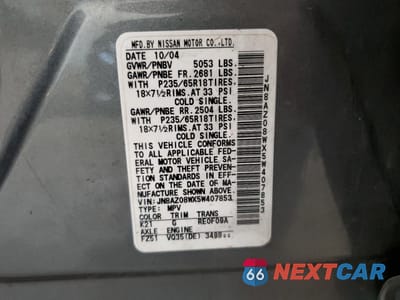 Zdjęcie 13 z 13 samochodu: 2005 NISSAN MURANO SL VIN:JN8AZ08WX5W407853 - miniatura