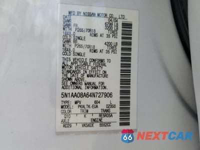 Zdjęcie 13 z 13 samochodu: 2004 NISSAN ARMADA SE VIN:5N1AA08A64N727906 - miniatura