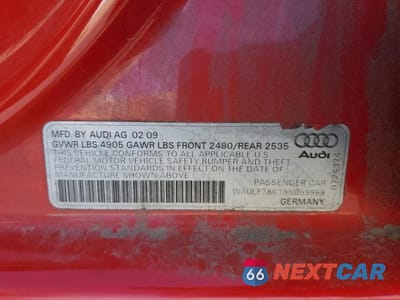 Zdjęcie 12 z 12 samochodu: 2009 AUDI A4 2.0T QUATTRO VIN:WAULF78K19N059968 - miniatura