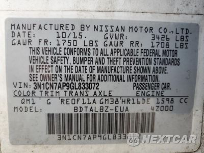 Zdjęcie 12 z 14 samochodu: 2016 NISSAN VERSA S VIN:3N1CN7AP9GL833072 - miniatura