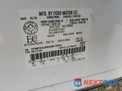 Zdjęcie 13 z 13 samochodu: 2019 FORD EDGE SEL VIN:2FMPK4J98KBB15522 - miniatura