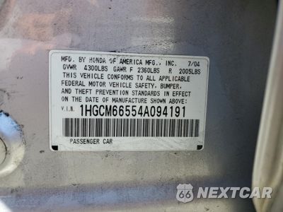Zdjęcie 12 z 12 samochodu: 2004 HONDA ACCORD EX VIN:1HGCM66554A094191 - miniatura