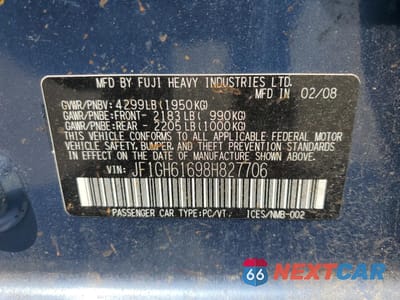 Zdjęcie 12 z 12 samochodu: 2008 SUBARU IMPREZA 2.5I VIN:JF1GH61698H827706 - miniatura