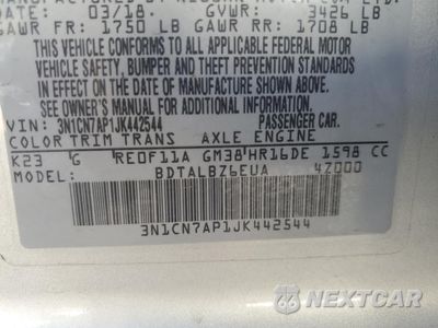 Zdjęcie 12 z 13 samochodu: 2018 NISSAN VERSA S VIN:3N1CN7AP1JK442544 - miniatura