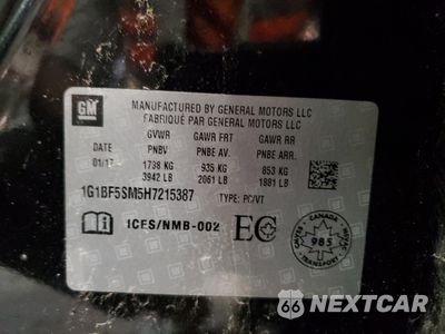 Zdjęcie 12 z 13 samochodu: 2017 CHEVROLET CRUZE PREMIER VIN:1G1BF5SM5H7215387 - miniatura