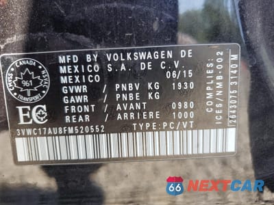 Zdjęcie 13 z 13 samochodu: 2015 VOLKSWAGEN GOLF SPORTWAGEN S VIN:3VWC17AU8FM520552 - miniatura