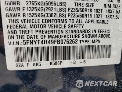 Zdjęcie 13 z 13 samochodu: 2015 HONDA PILOT EX VIN:5FNYF4H49FB076262 - miniatura