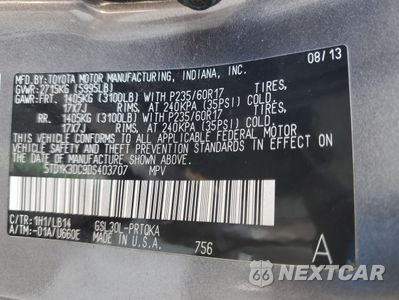 Zdjęcie 13 z 14 samochodu: 2013 TOYOTA SIENNA XLE VIN:5TDYK3DC9DS403707 - miniatura