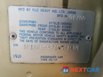 Zdjęcie 13 z 13 samochodu: 2001 SUBARU FORESTER S VIN:JF1SF65521H741564 - miniatura