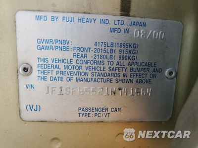 Zdjęcie 13 z 13 samochodu: 2001 SUBARU FORESTER S VIN:JF1SF65521H741564 - miniatura