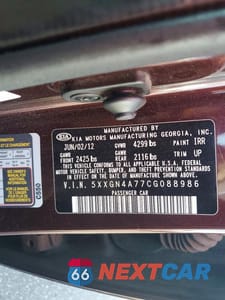 Zdjęcie 12 z 12 samochodu: 2012 KIA OPTIMA EX VIN:5XXGN4A77CG088986 - miniatura