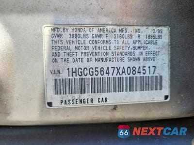 Zdjęcie 12 z 12 samochodu: 1999 HONDA ACCORD LX VIN:1HGCG5647XA084517 - miniatura