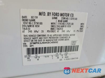 Zdjęcie 13 z 13 samochodu: 2019 FORD EDGE SEL VIN:2FMPK3J90KBC45692 - miniatura
