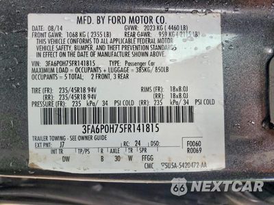 Zdjęcie 12 z 12 samochodu: 2015 FORD FUSION SE VIN:3FA6P0H75FR141815 - miniatura