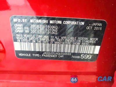 Zdjęcie 12 z 12 samochodu: 2016 MITSUBISHI LANCER ES VIN:JA32U2FU4GU000555 - miniatura