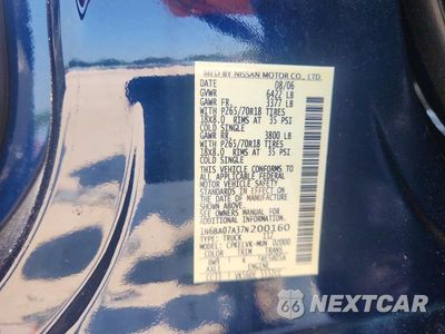 Zdjęcie 12 z 12 samochodu: 2007 NISSAN TITAN XE FFV VIN:1N6BA07A37N200160 - miniatura