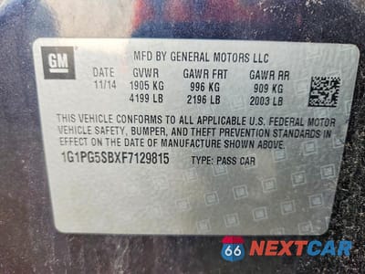 Zdjęcie 12 z 12 samochodu: 2015 CHEVROLET CRUZE LTZ VIN:1G1PG5SBXF7129815 - miniatura