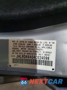 Zdjęcie 13 z 13 samochodu: 2004 HONDA CR-V LX VIN:JHLRD68404C024098 - miniatura