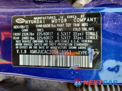 Zdjęcie 13 z 13 samochodu: 2012 HYUNDAI TUCSON GLS VIN:KM8JUCAC2CU418961 - miniatura
