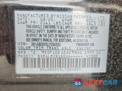 Zdjęcie 13 z 13 samochodu: 2020 NISSAN SENTRA SR VIN:3N1AB8DV5LY284824 - miniatura