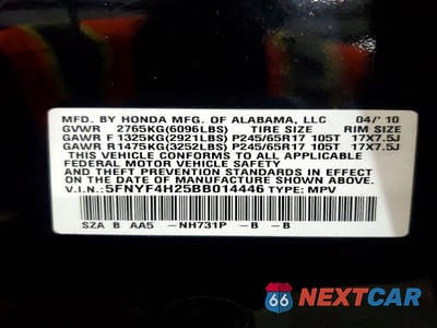 Zdjęcie 13 z 13 samochodu: 2011 HONDA PILOT LX VIN:5FNYF4H25BB014446 - miniatura