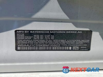 Zdjęcie 12 z 12 samochodu: 2019 BMW 430I GRAN COUPE VIN:WBA4J1C59KBM16922 - miniatura