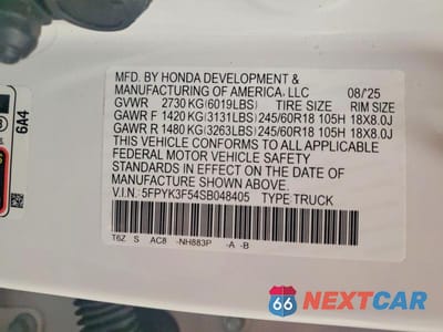 Zdjęcie 12 z 12 samochodu: 2025 HONDA RIDGELINE RTL VIN:5FPYK3F54SB048405 - miniatura