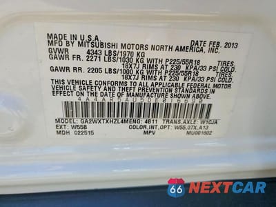 Zdjęcie 13 z 13 samochodu: 2013 MITSUBISHI OUTLANDER SPORT LE VIN:4A4AR5AU5DE016690 - miniatura