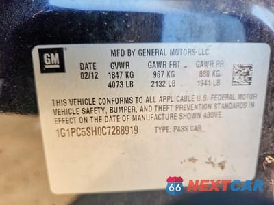 Zdjęcie 12 z 12 samochodu: 2012 CHEVROLET CRUZE LS VIN:1G1PC5SH0C7288919 - miniatura