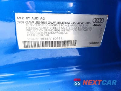 Zdjęcie 12 z 12 samochodu: 2008 AUDI A4 S-LINE 2.0T TURBO VIN:WAUBF78E88A160761 - miniatura