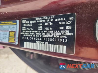Zdjęcie 12 z 12 samochodu: 2016 KIA OPTIMA EX VIN:5XXGU4L33GG011812 - miniatura