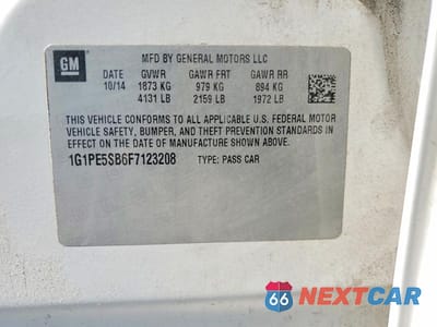 Zdjęcie 12 z 12 samochodu: 2015 CHEVROLET CRUZE LT VIN:1G1PE5SB6F7123208 - miniatura