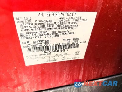Zdjęcie 12 z 12 samochodu: 2011 FORD TAURUS LIMITED VIN:1FAHP2FW9BG102113 - miniatura